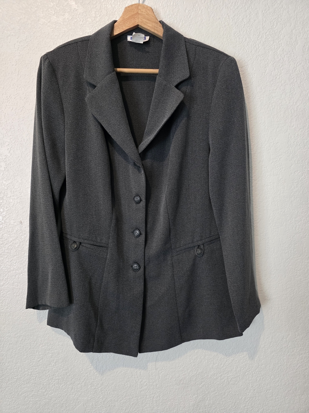 Two Piece Vintage Charcoal Gray Tailored Blazer Jacket Skirt
